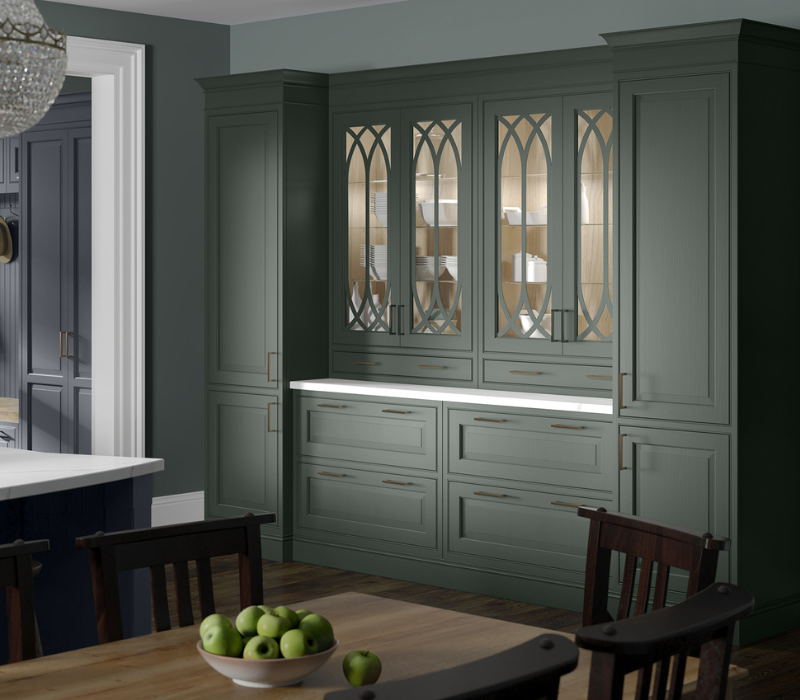 Yorkton kitchen painted in Heritage Green and Slate Blue Dresser 