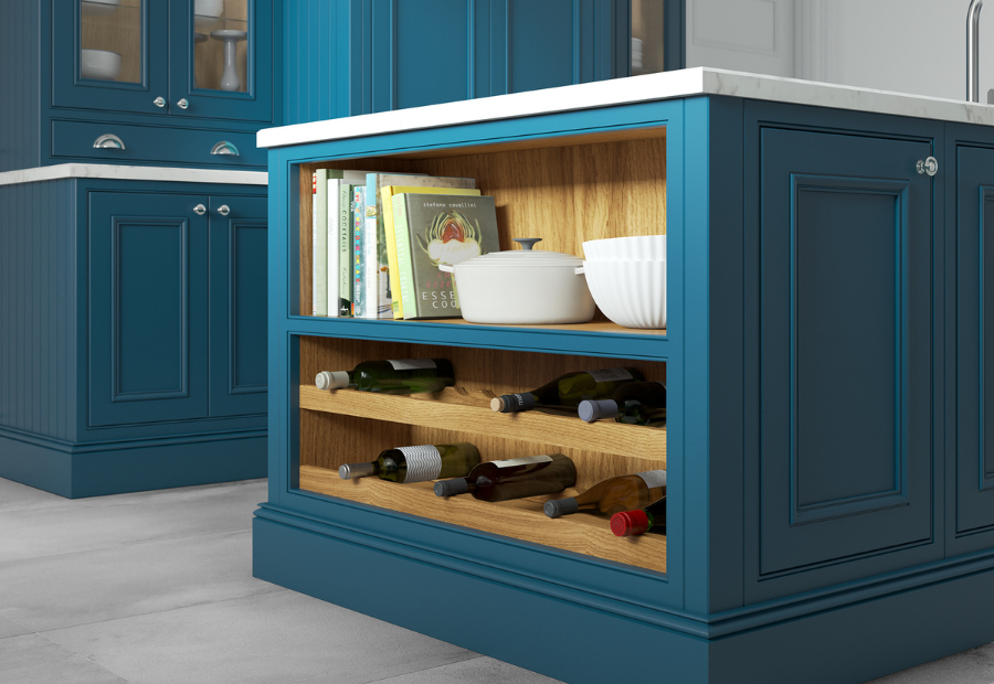 Charlotte Marine Island Open Shelving with Oak Wine Rack