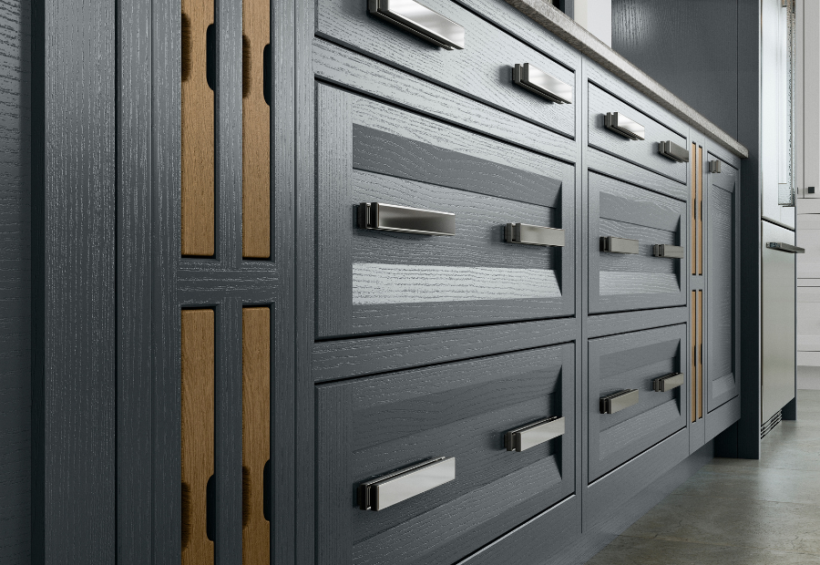 Peterborough Gun Metal Grey Kitchen Drawers and oak tray sets