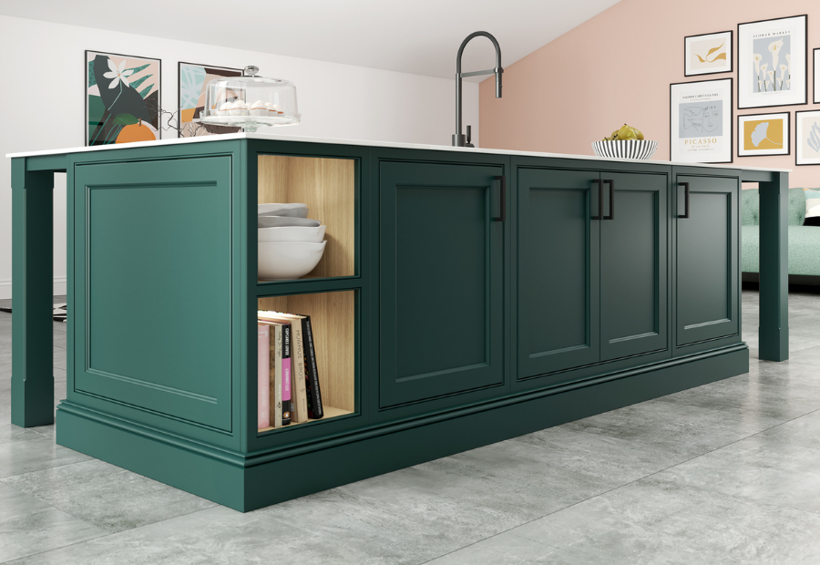Regent Deep Forest Kitchen Island with Pillar and Oak Internals