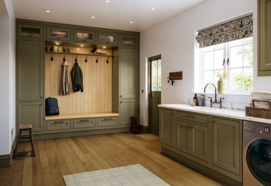 Regent Kitchen painted in Willow with bootroom and utility