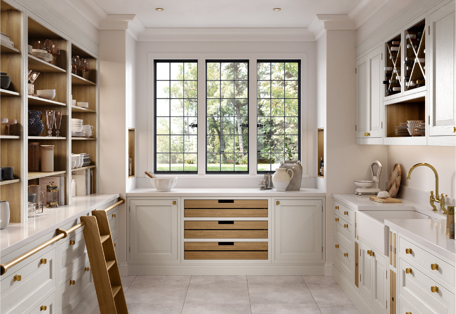 Yorkton Taupe Grey & White Oak Walk in Pantry