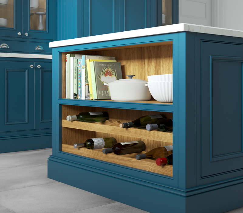 Charlotte Kitchen painted in Marine Wine storage wine rack  